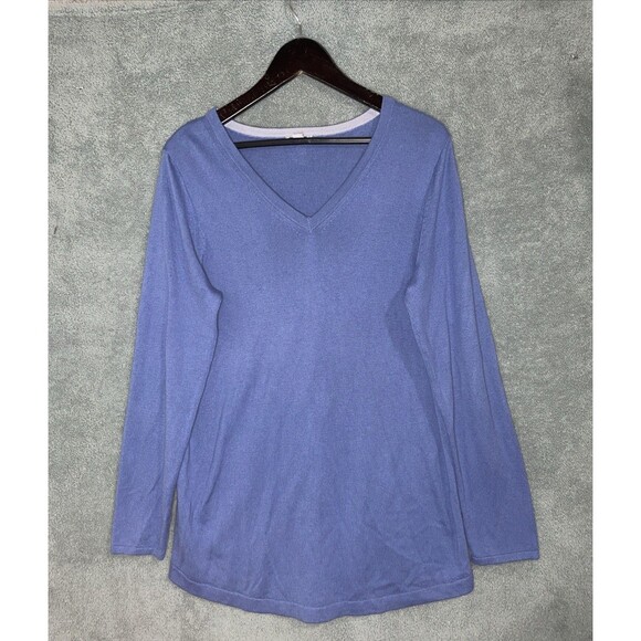 J Jill Womens Sweater Size Medium Tall Blue Pullover V Neck Preppy Academia - Picture 1 of 9